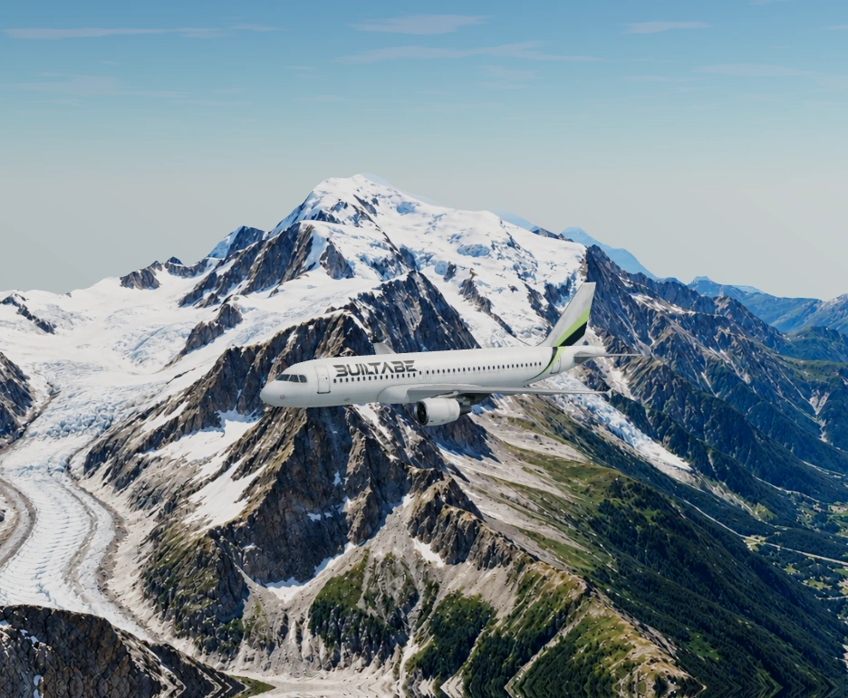 Avion A320 aux couleurs Builtabe au-dessus des montagnes